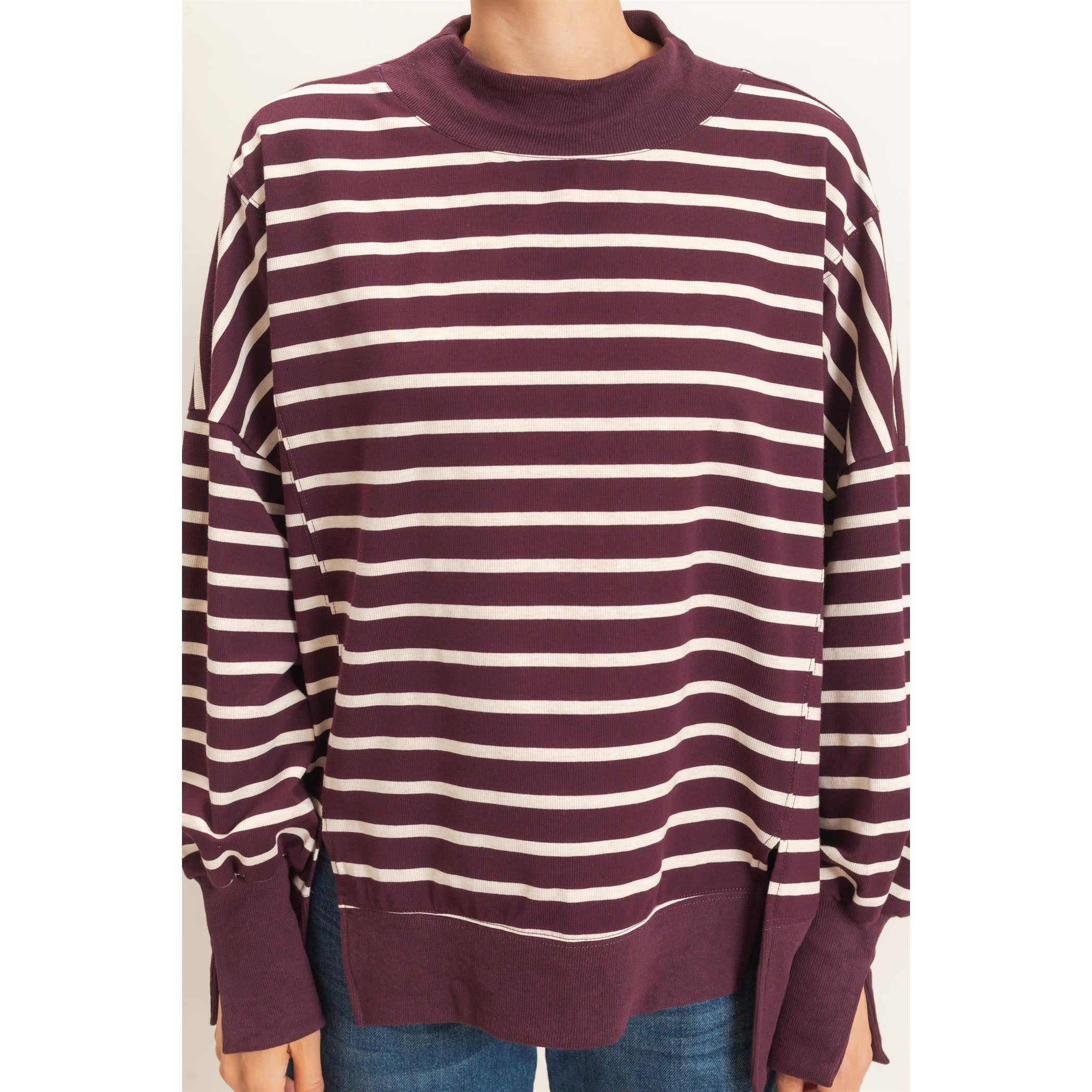 Striped Mock Neck Sweatshirt