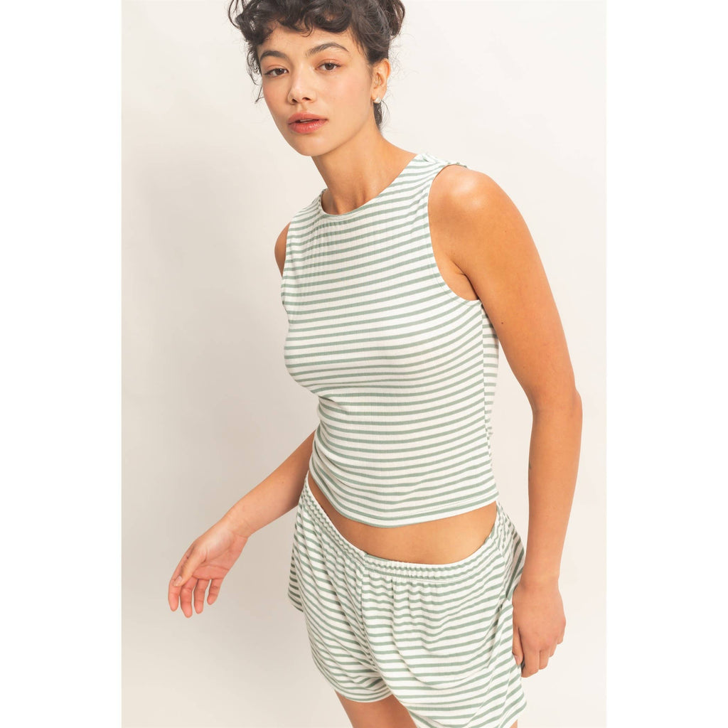 Striped Sleeveless Tank And Shorts Set