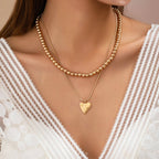 DOUBLE LAYER BALL CHAIN HEART CHARM NECKLACE | 80N92736