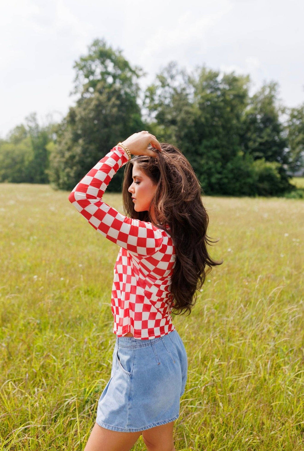 Fest Red Checkerboard Mesh Top