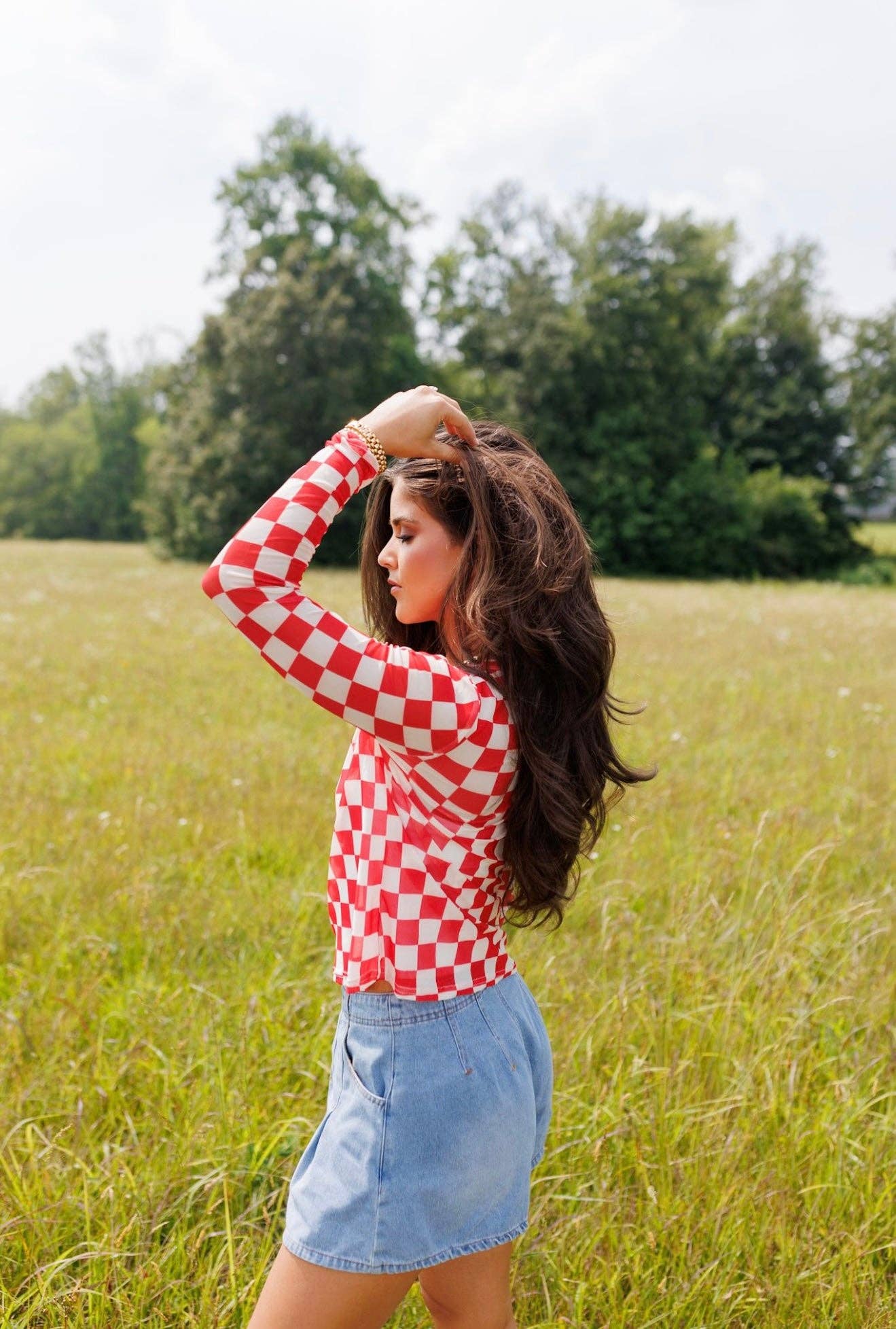 Fest Red Checkerboard Mesh Top