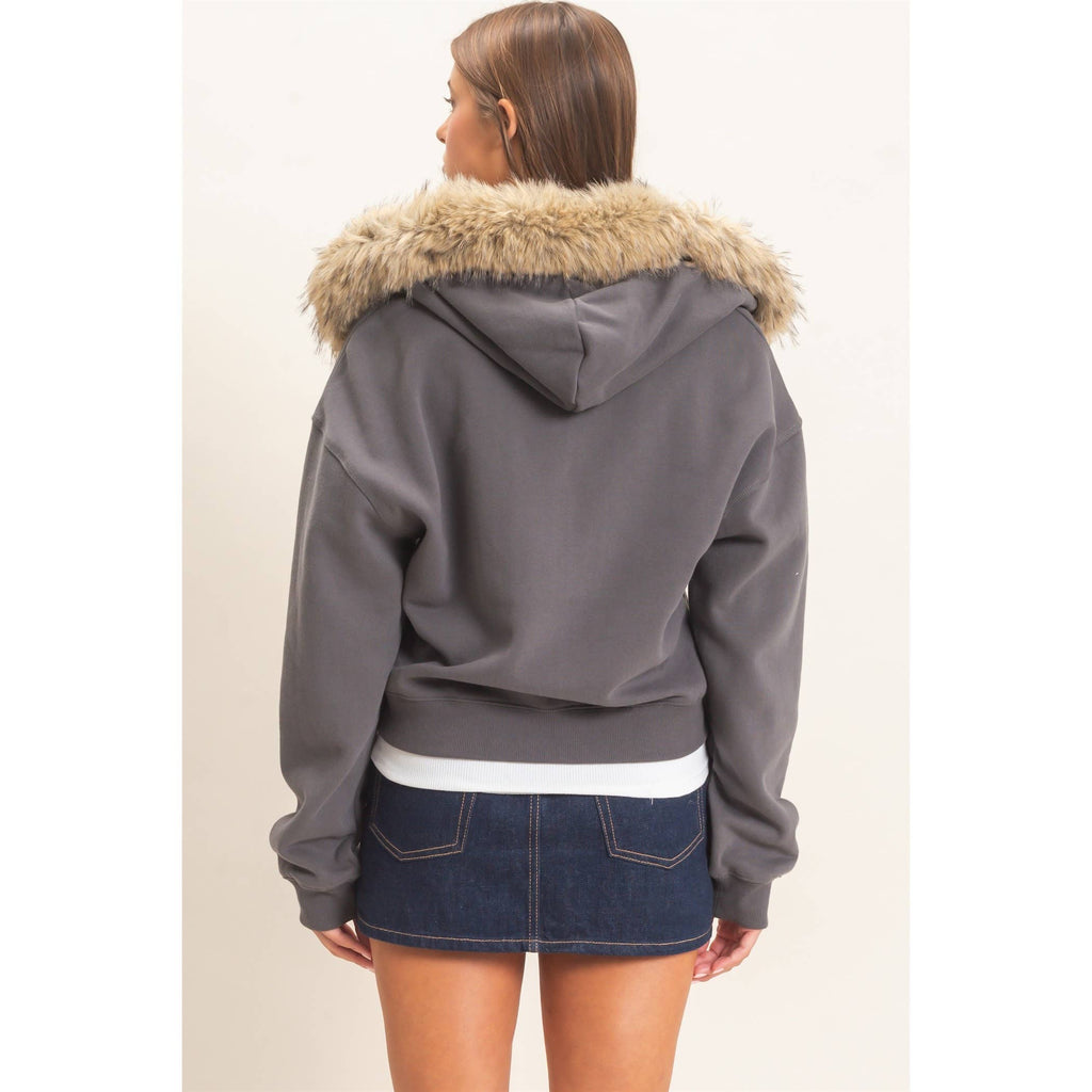 Detachable Fur Zip Up Hoodie
