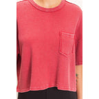 Mineral Wash Waffle Knit Pocket Top