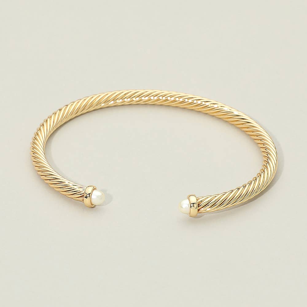 Pearl Tip Twisted Cable Cuff Bracelet