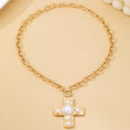 Hammered Cross Pearl Necklace | 80N93048