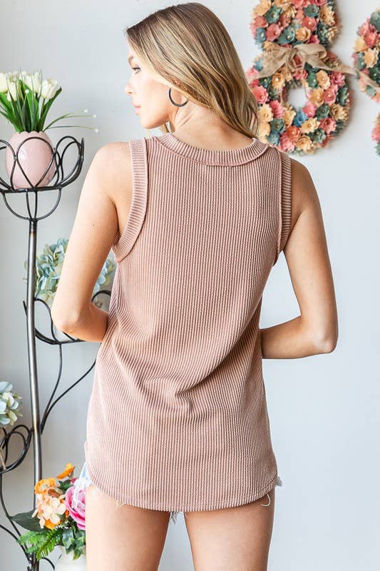 ET7276-11 SLEEVELESS SOLID URBAN RIBBED TOP
