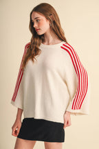 STRIPED 3/4 SLEEVE SWEATER MSW11585