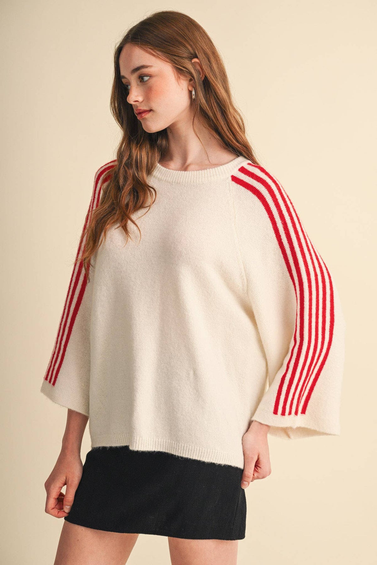STRIPED 3/4 SLEEVE SWEATER MSW11585
