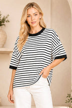 Striped Knit Top Casual Relaxed Fit