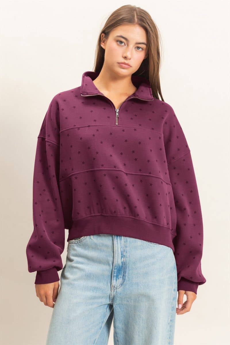 Star Print Half Zip Sweatshirt