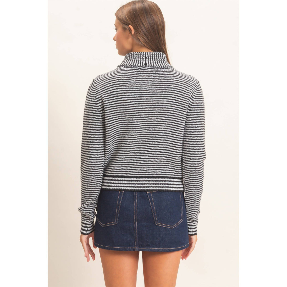 Striped Cardigan With Scarf