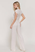 Short Sleeve Crew Neck Top & Waist Band Flare Pants Set
