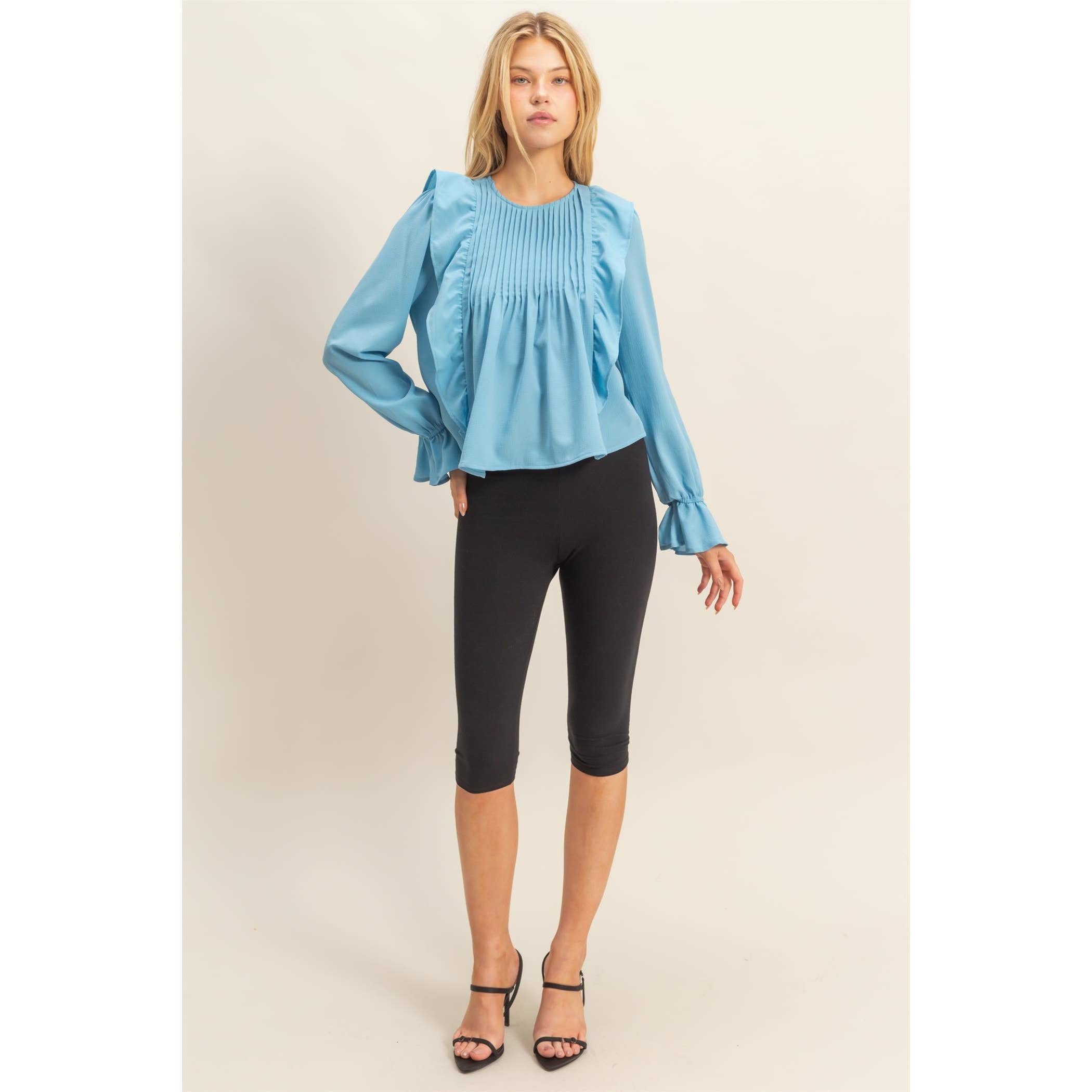 Pintuck Ruffle Detail Woven Blouse