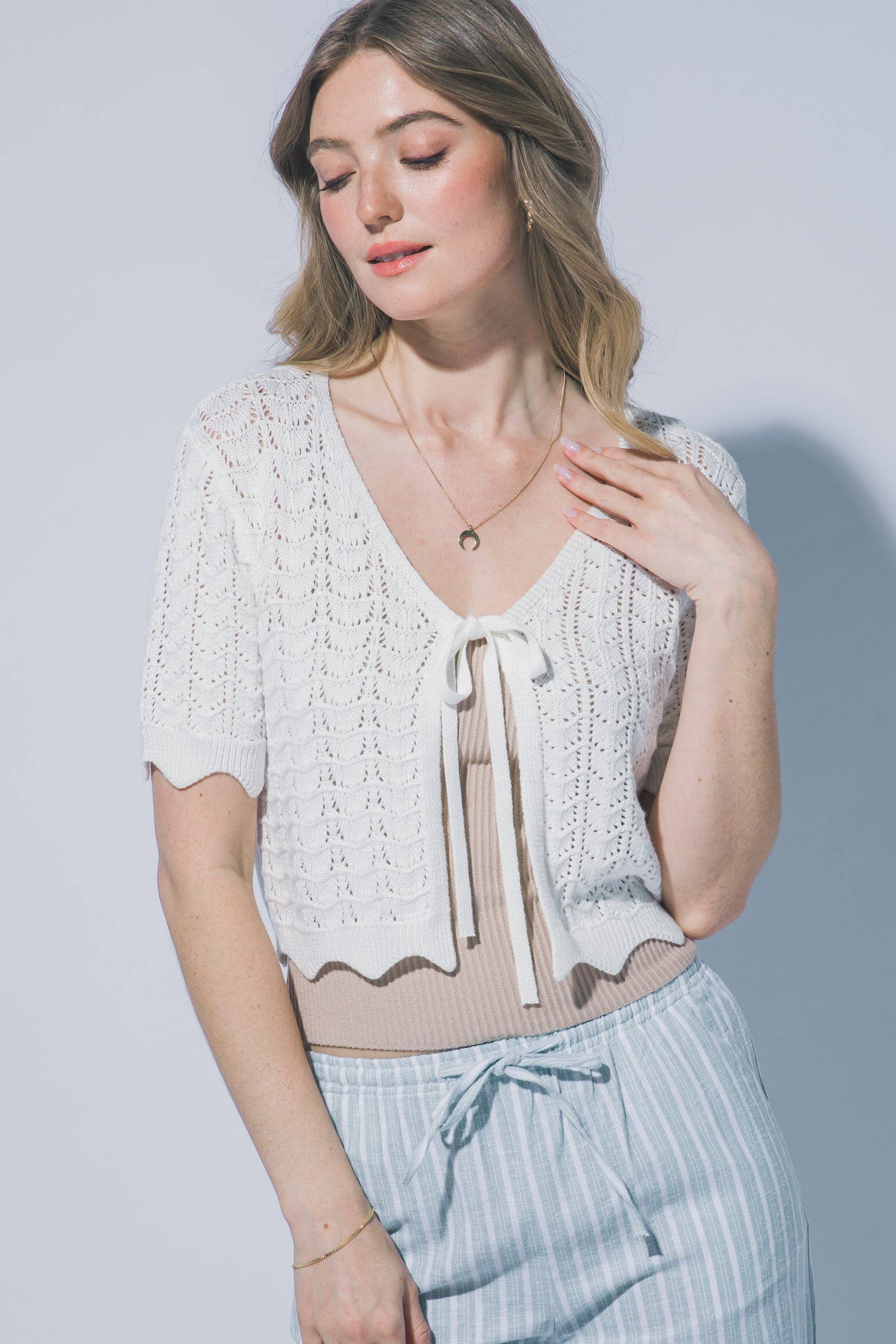 0410 Tie-front Knit Crop Cardigan SI-29538