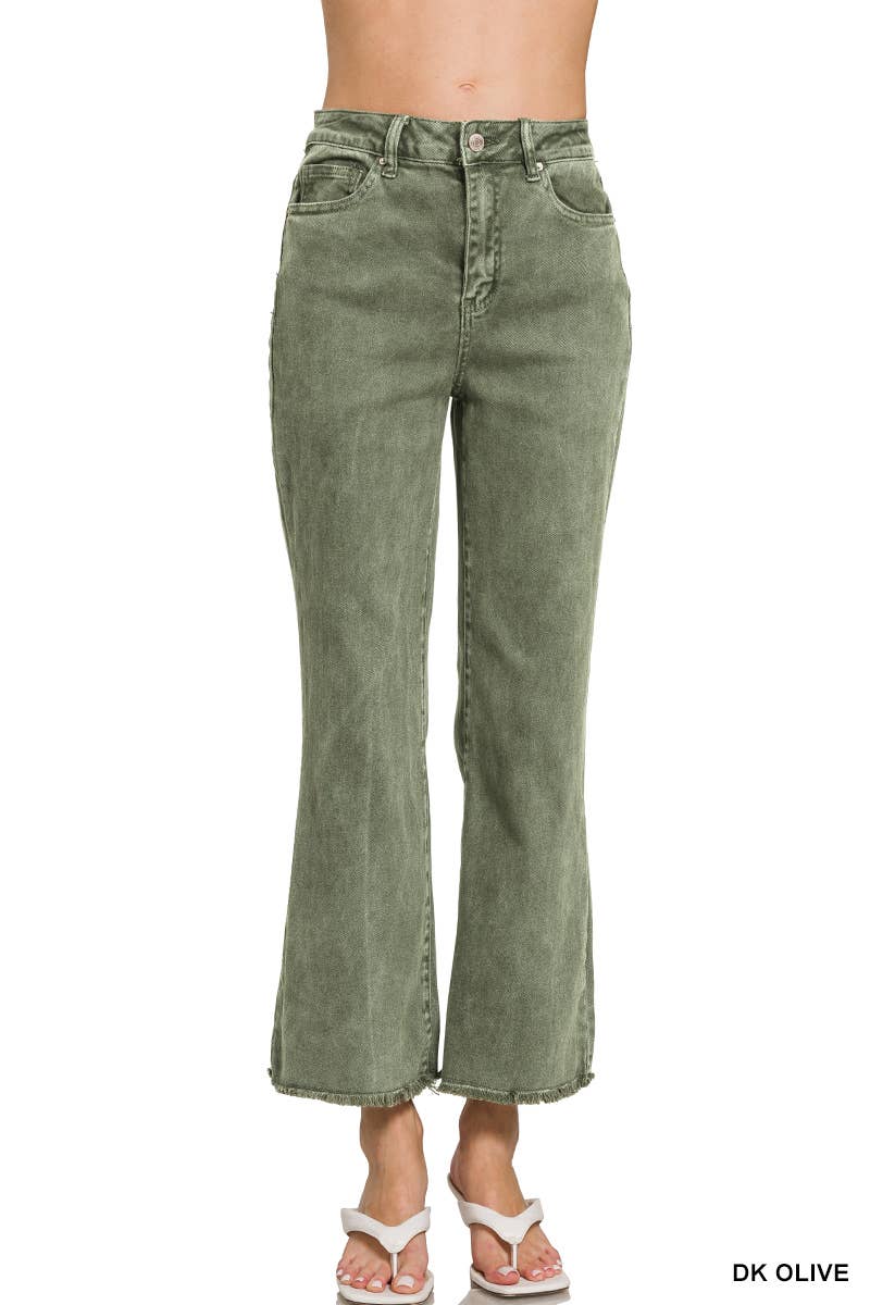 Acid Wash High Waist Frayed Hem Bootcut Pants