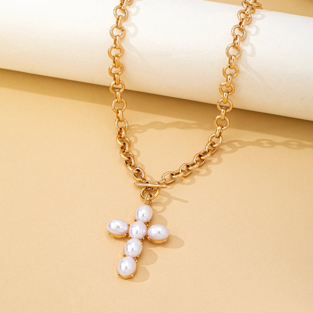 Large Pearl Cross Toggle Necklace | 80N93068