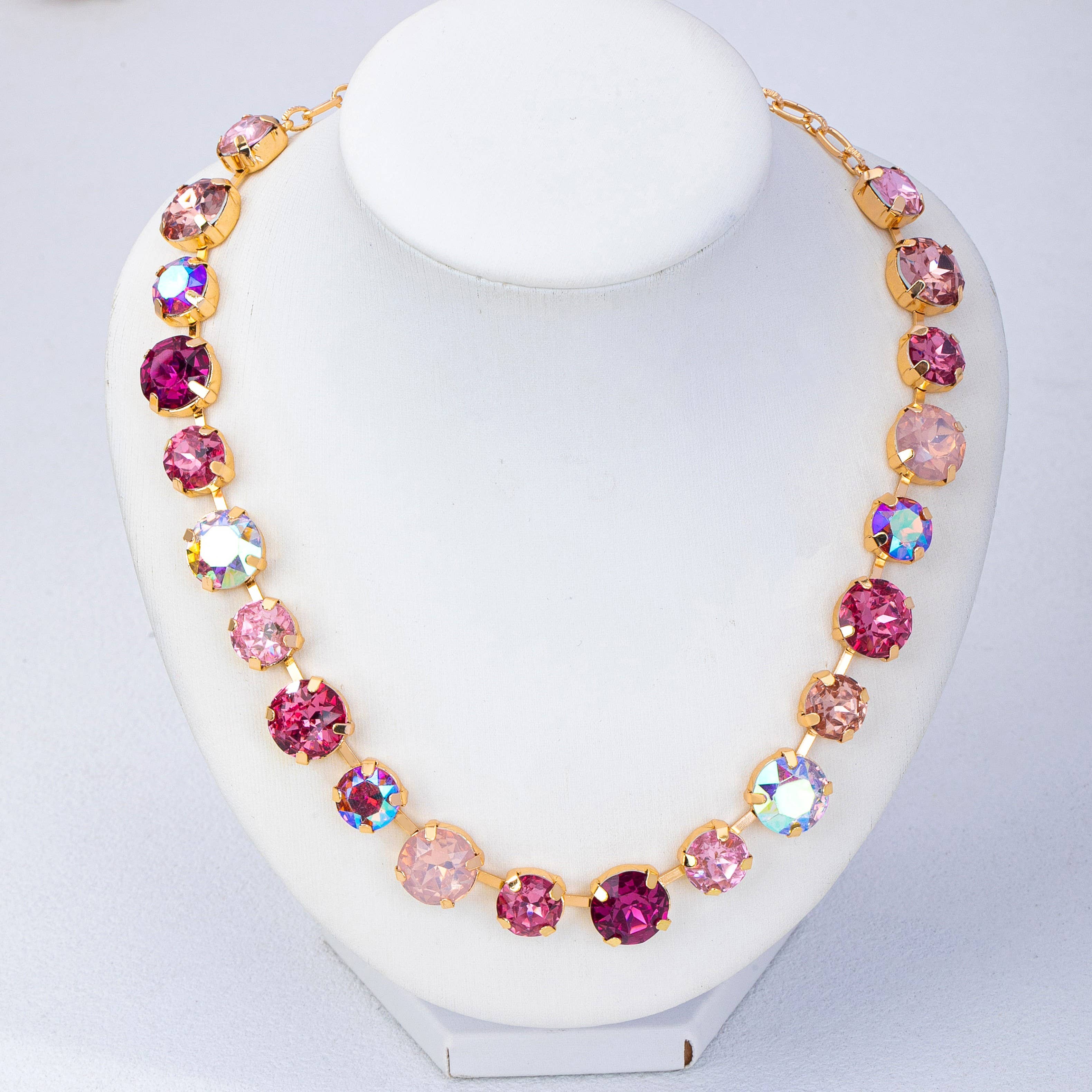 Multi-Tone Pink and Purple Crystal Tennis Necklace| 80N93416
