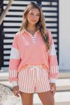 Striped Long Sleeve Shift Fit Two Piece Shorts Set S-4X