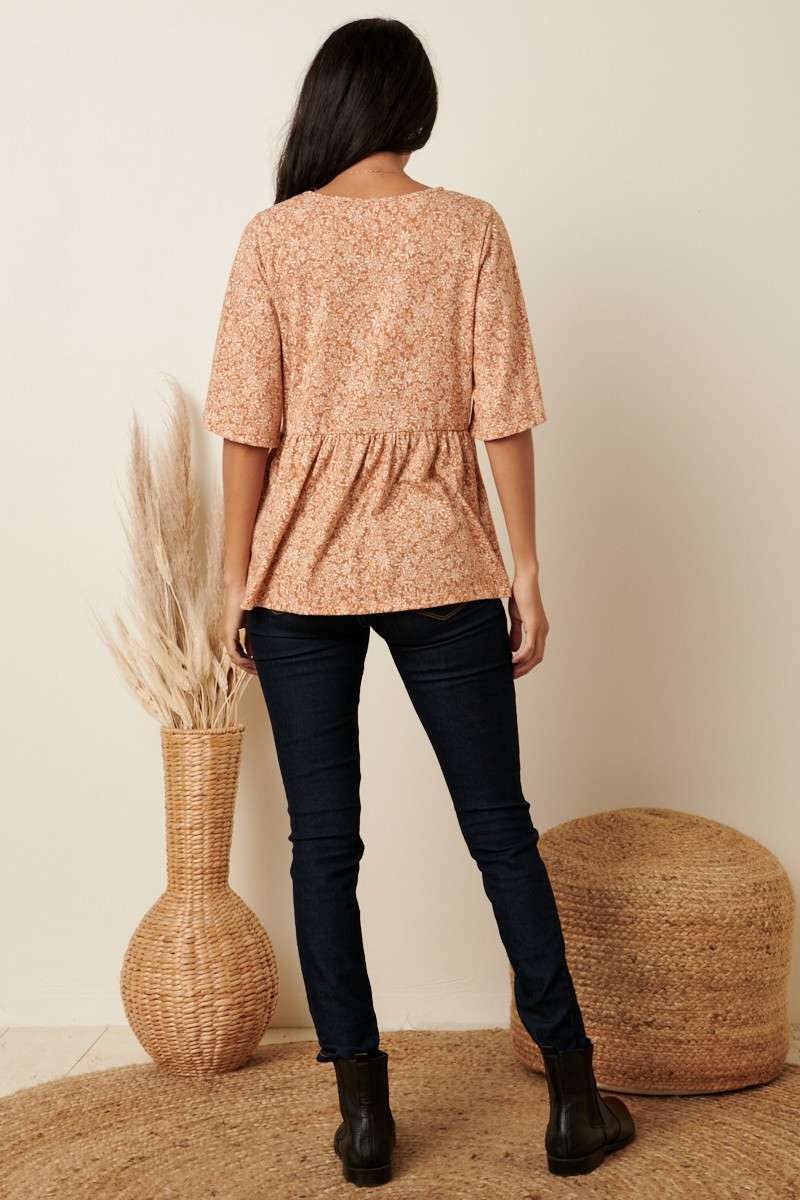 T10161 - DITSY FLOWER PRINT BABY DOLL KNIT TOP