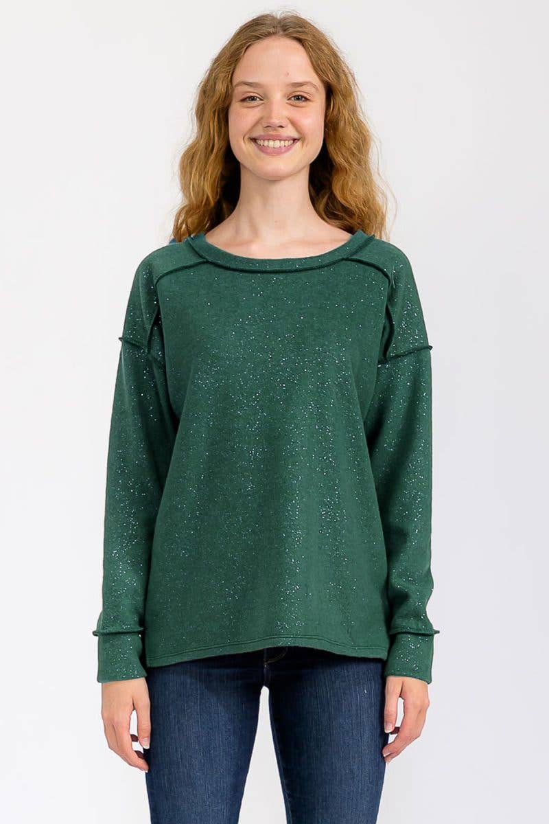 Soft Brushed Metallic Glitter Accents Pullover Top
