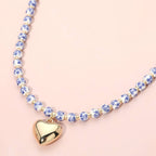 Floral Ceramic Ball Beaded Heart Pendant Necklace
