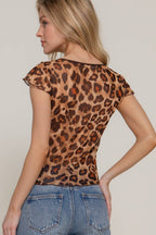 Cap Sleeve Leopard Printed Cabo Mesh Top