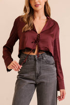 Satin Tie-front Cropped Blazer Top