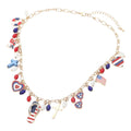 American USA Flag Flip Flop Heart Cross Sunglasses Charm Embellished Necklace