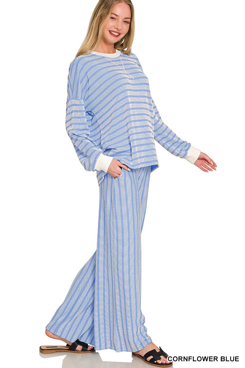 Raised Rib Striped Pullover & Pants 2PC Set