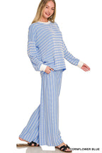 Raised Rib Striped Pullover & Pants 2PC Set