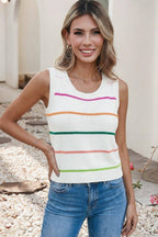 LDC Striped Round Neck Knitted Sweater Tank