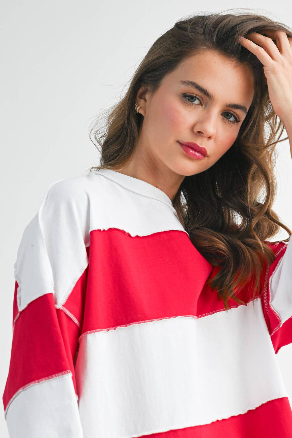 8551GN Contrast Panel Long Sleeve Slouchy Pullover 1