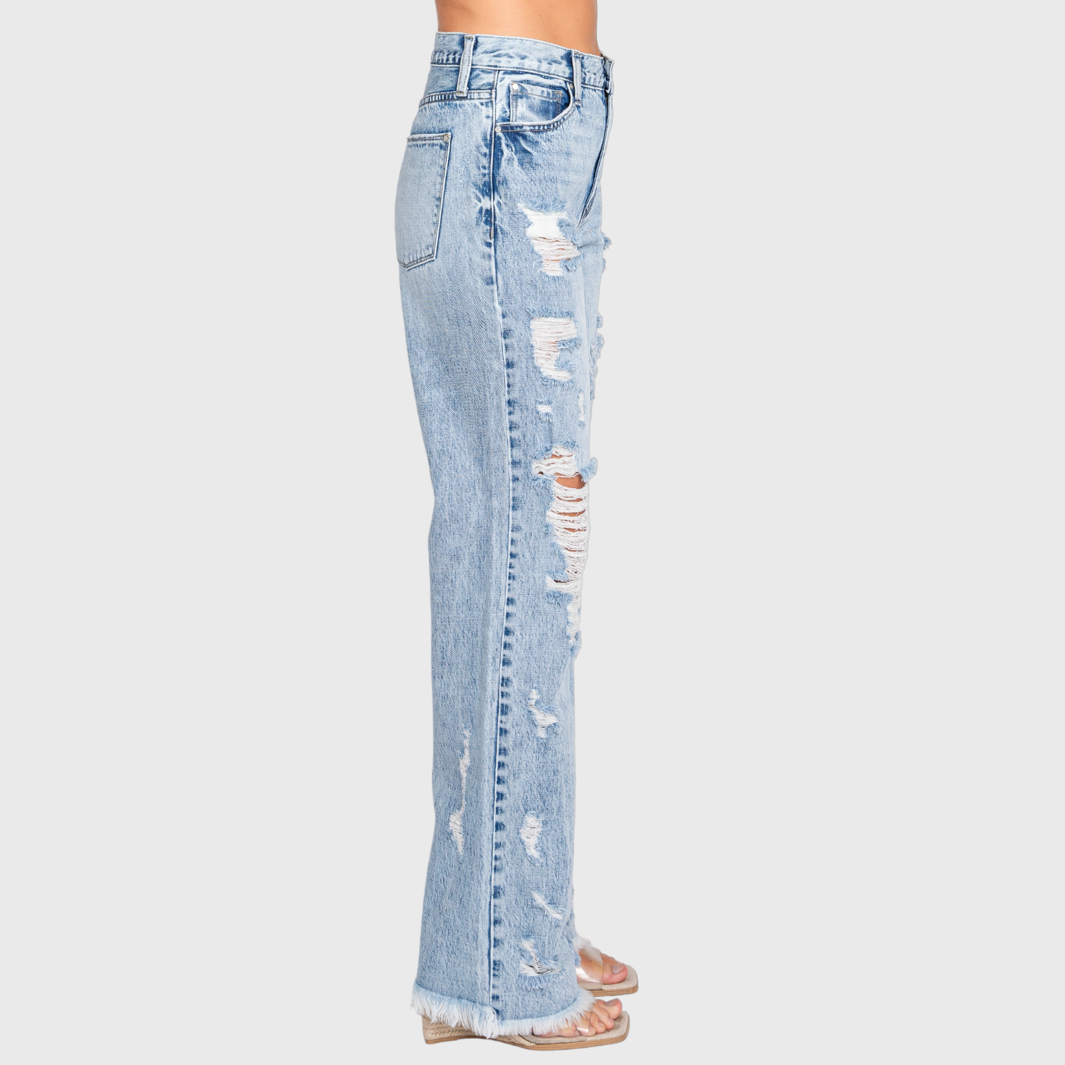P865VXF-LT DESTROYED HIGH RISE RIGID VINTAGE FLARE JEANS
