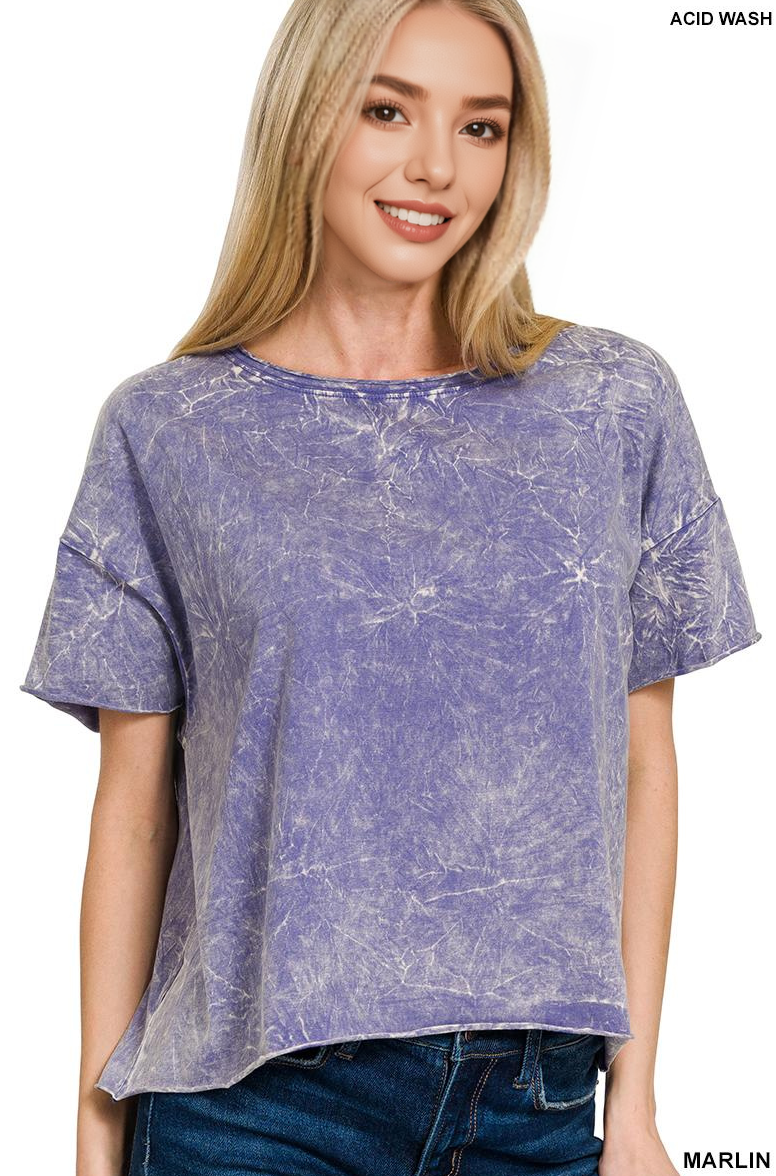 Crinkle washed crew neck short sleeve crop box tee - Zenana