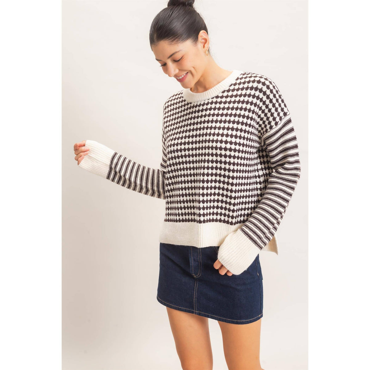 Mixed Pattern Long Sleeve Sweater