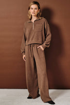 STAND COLLAR LONG SLEEVE PATCH POCKET HALF ZIP PULLOVER TOP