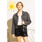 DENIM CROP JACKET WITH PEARL STUDS