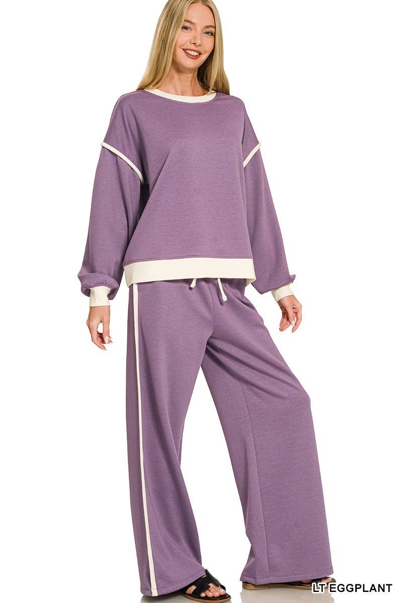 Scuba Contrast Trim Piping Detail Sweatshirts And Pants Set