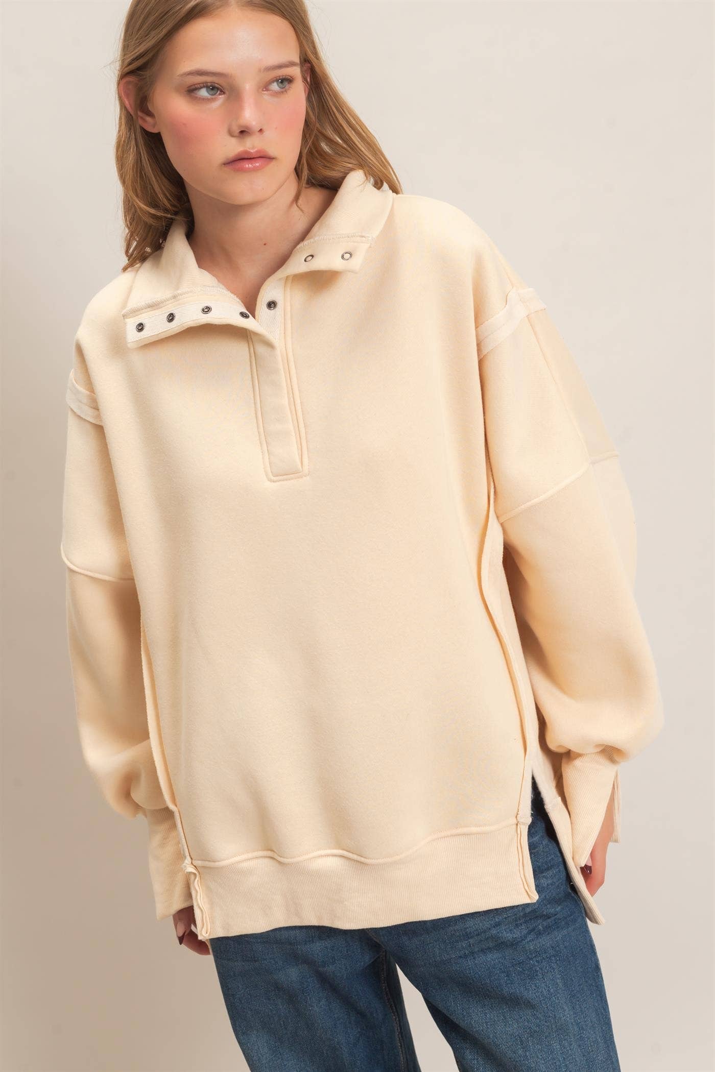 Mineral Wash Snap Collar Pullover