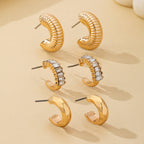 Rhinestone Textured Hoop Earring Set | 80E62138