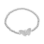 Stainless Steel Rhinestone Pave Butterfly Charm Beaded Stretch Bracelet