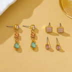 Mixed Clover Rhinestone Stud Drop Trio Earring Set| 80E62676