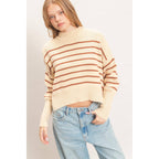 Striped Mock Neck Cropped Sweater