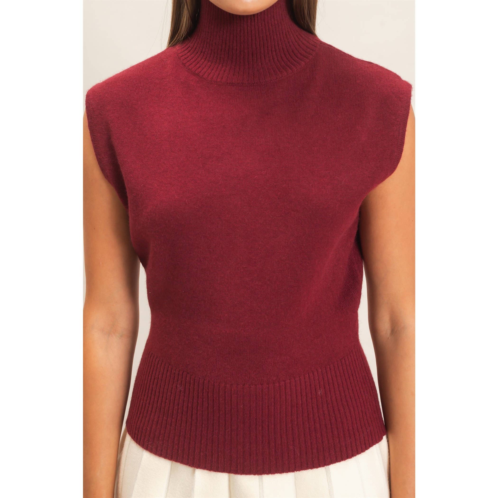 Sleeveless High Neck Knit Top