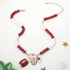 Gameday Football Heart Charm Carabiner Pendant Beaded Necklace