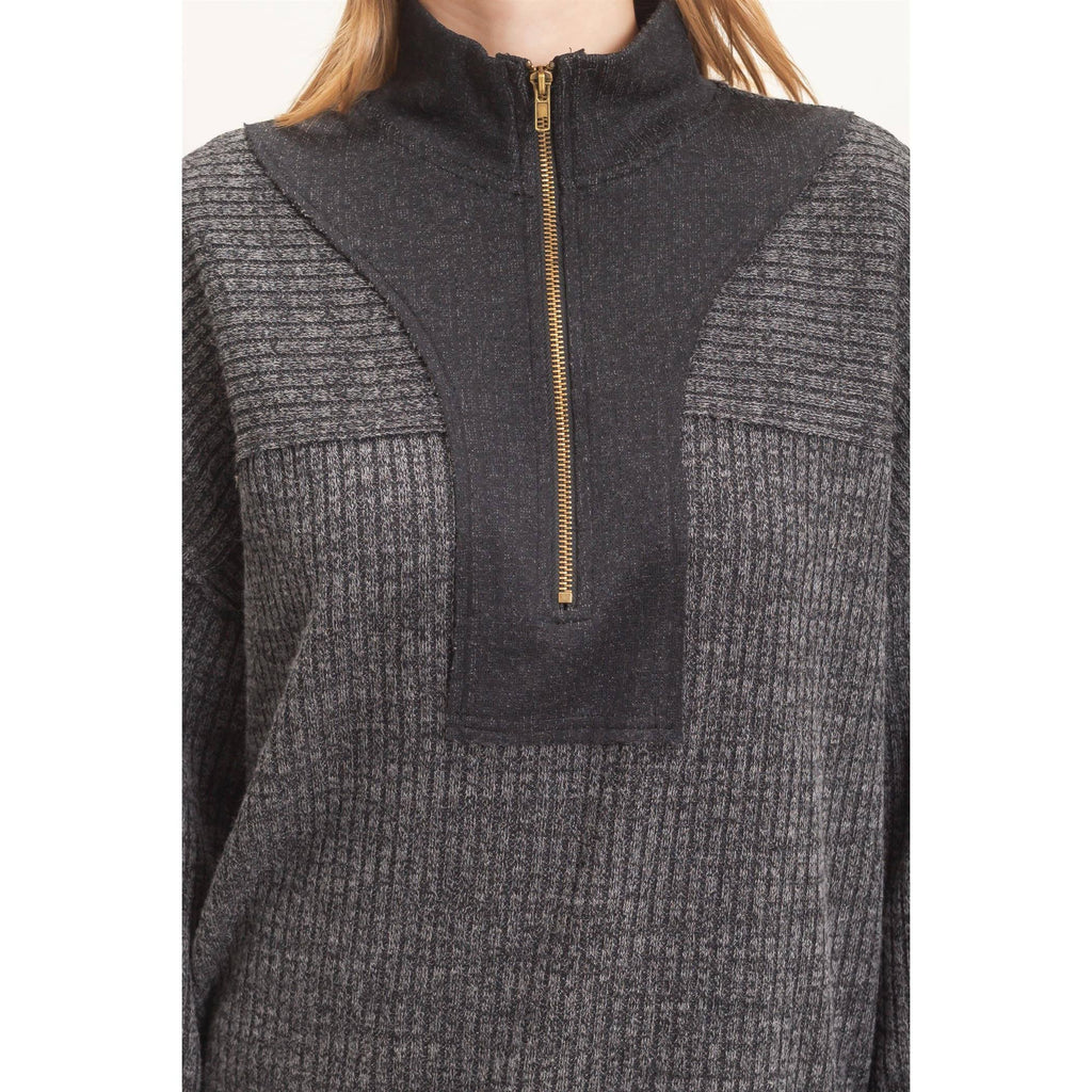 Ribbed Knit Half-Zip Pullover