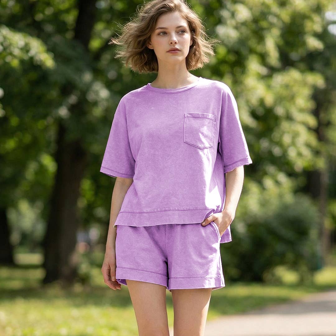 Acid Washed Oversized Top & Shorts Set