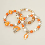 3PCS - Game Day Football Helmet Charm Beaded Stretch Multi Layered Bracelets
