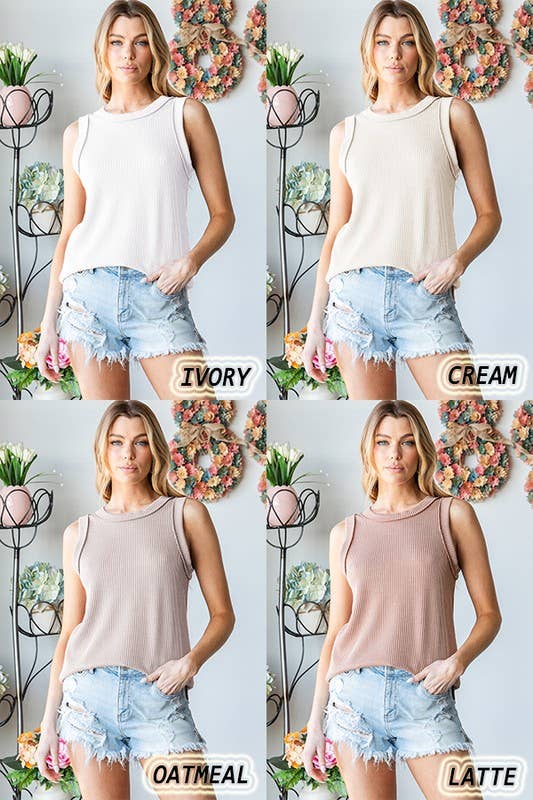 ET7276-11 SLEEVELESS SOLID URBAN RIBBED TOP