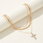 RHINESTONE CROSS MULTI LAYER NECKLACE | 40NK9608